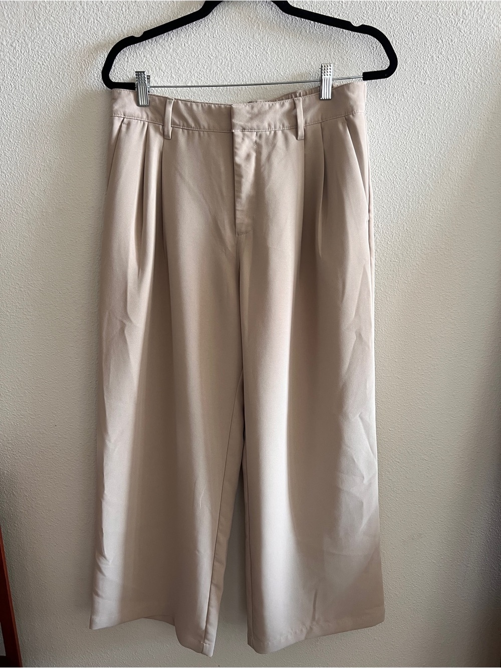 Womens Gap Wide-Leg Pleated Trousers in Light Beige